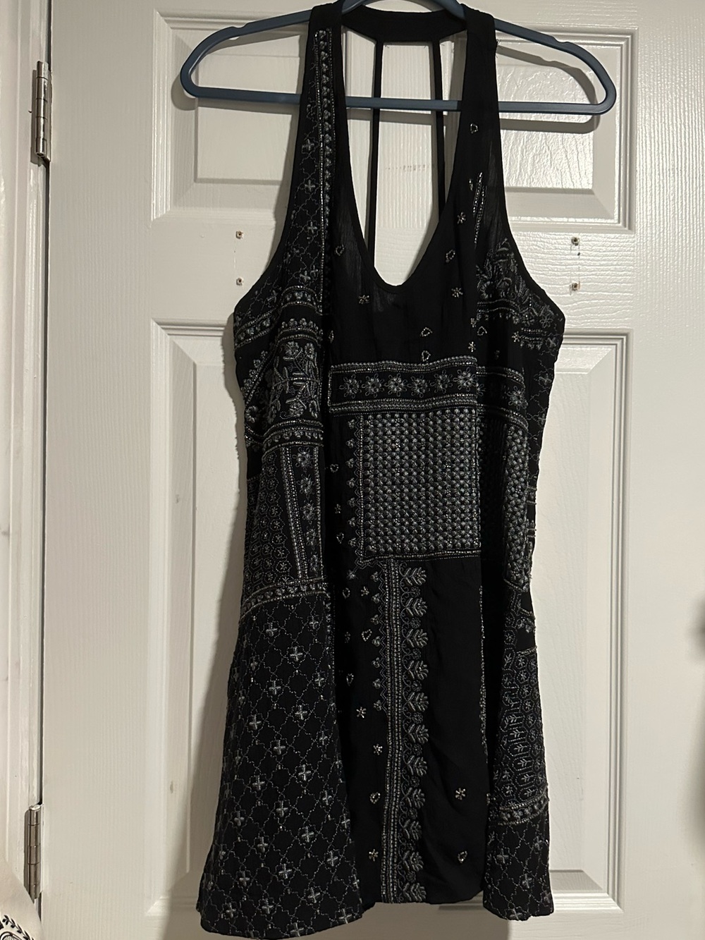 Intimately Free People Country Nights Black Halter Slip Dress Embellished Size S